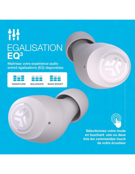 JLab Go Air Blanc – Écouteurs True Wireless Bluetooth, Son Clair & Confort Durable -abidia Madagascar