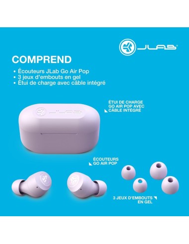 JLab Go Air Blanc – Écouteurs True Wireless Bluetooth, Son Clair & Confort Durable -abidia Madagascar