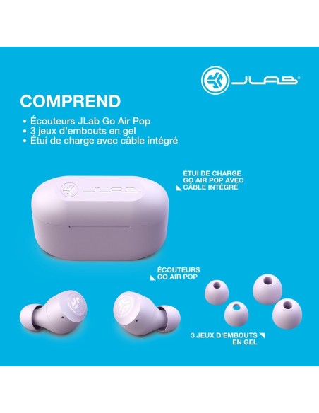 JLab Go Air Blanc – Écouteurs True Wireless Bluetooth, Son Clair & Confort Durable -abidia Madagascar