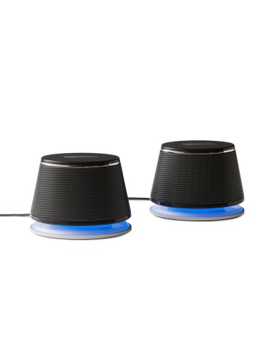 Haut-parleur PC Amazon Basics USB – Enceintes 2.0 2,4W, basses puissantes, LED bleue, métal noir - abidia Madagascar