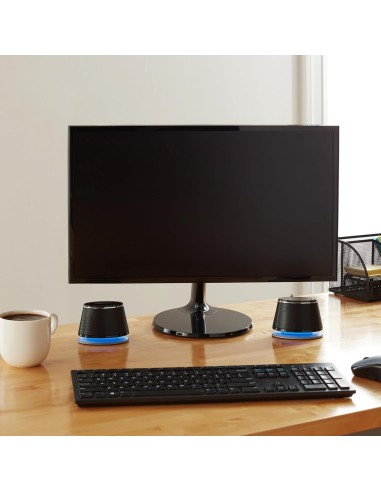 Haut-parleur PC Amazon Basics USB – Enceintes 2.0 2,4W, basses puissantes, LED bleue, métal noir - abidia Madagascar