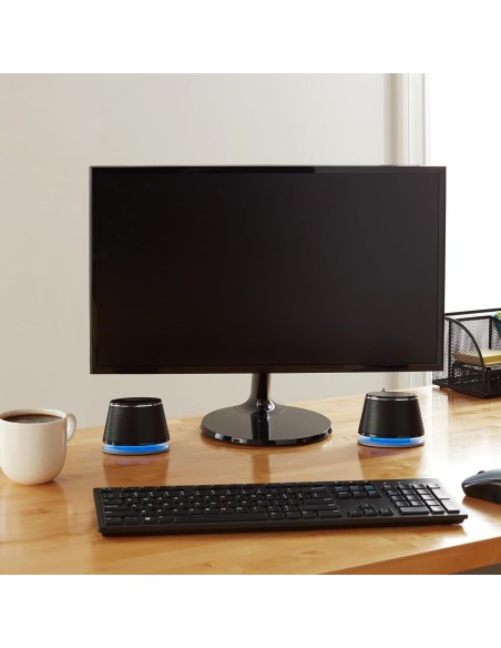 Haut-parleur PC Amazon Basics USB – Enceintes 2.0 2,4W, basses puissantes, LED bleue, métal noir - abidia Madagascar