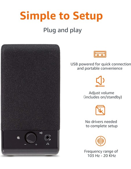 Haut-parleur PC USB Amazon Basics – Enceintes 2.0 2,2W, prise jack 3,5 mm, plug & play - abidia Madagascar