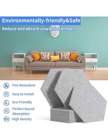 Panneaux Acoustiques Hexagonaux Auto-Adhésifs gris clair – Mousse Insonorisante 260 x 300 mm, Épaisseur 9 mm - abidia madagascar