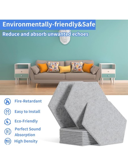 Panneaux Acoustiques Hexagonaux Auto-Adhésifs gris clair – Mousse Insonorisante 260 x 300 mm, Épaisseur 9 mm - abidia madagascar