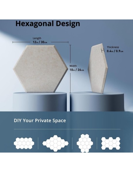 Panneaux Acoustiques Hexagonaux Auto-Adhésifs Terra  – Mousse Insonorisante 260 x 300 mm, Épaisseur 9 mm - abidia madagascar