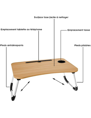 Table pliable couleur bois – Bureau ordinateur portable 60x40x28cm | Abidia Madagascar