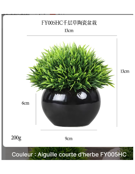 Plante artificielle herbe courte en pot noir 13cm - abidia Madagascar