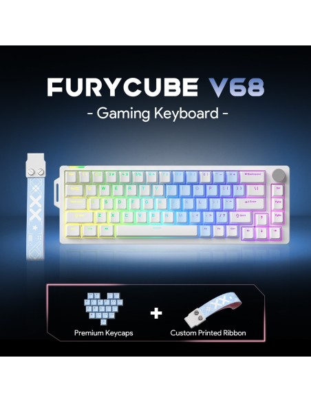Clavier Mécanique Furycube V68 Bleu - 65% Hot-Swap & RGB | Abidia Madagascar