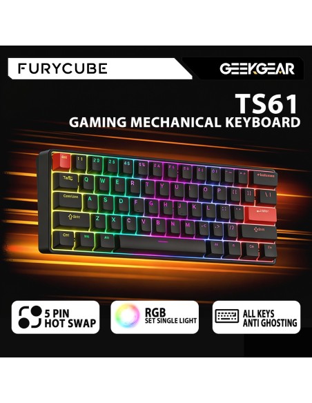 Clavier Mécanique Furycube TS61 Black RGB – Red Switch | Compact 60% Gaming- Abidia madaghascar