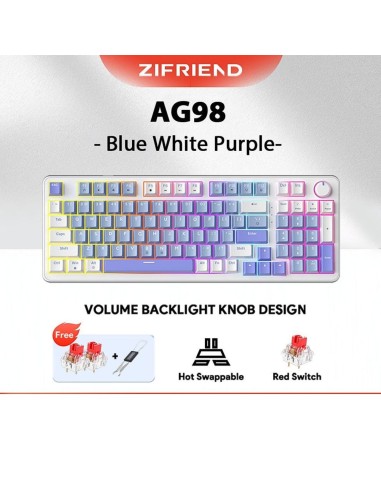 Clavier Mécanique AG98 Blue White Purple – Red Switch | Full Size Colorful Lighting
