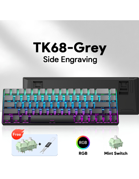 Clavier Mécanique  Zifriend TK68 GRIS Side Carving – Mint Switch 5Pin | Compact 65% Gaming - abidia madagascar