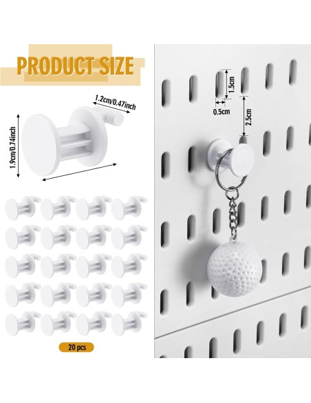 Lot de 5 Crochets Blancs pour Pegboard - Support Porte-Clés & Accessoires