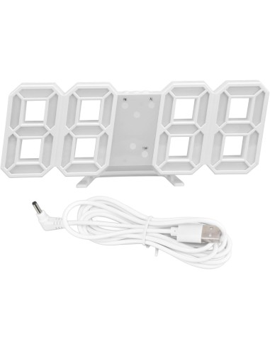 Horloge LED 3D Blanc Murale & Bureau - Réveil Digital avec Température & Luminosité Auto
