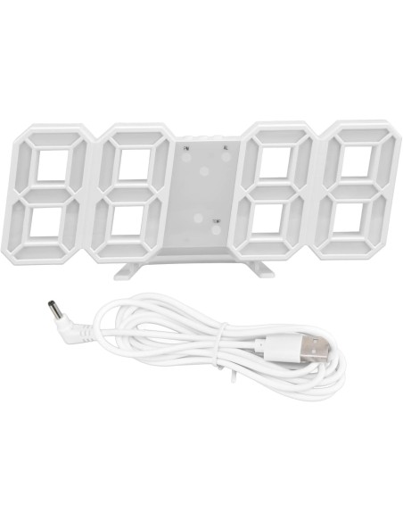 Horloge LED 3D Blanc Murale & Bureau - Réveil Digital avec Température & Luminosité Auto