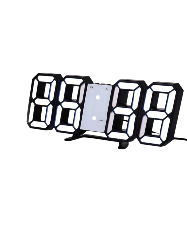 Horloge LED 3D Noir Murale & Bureau - Réveil Digital avec Température & Luminosité Auto