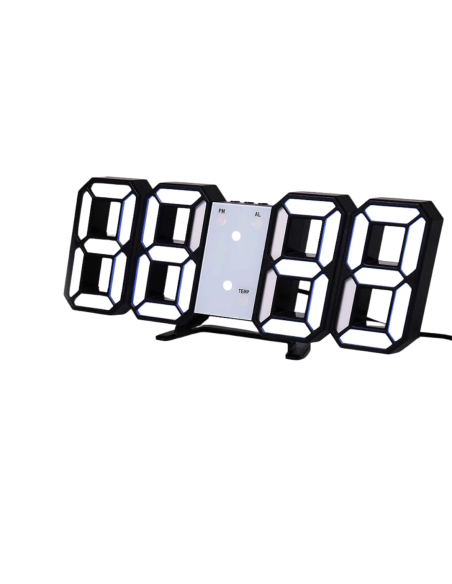 Horloge LED 3D Noir Murale & Bureau - Réveil Digital avec Température & Luminosité Auto