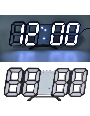 Horloge LED 3D Noir Murale & Bureau - Réveil Digital avec Température & Luminosité Auto