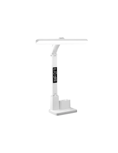 Lampe de Bureau LED avec Horloge, Calendrier & Porte-Stylos - Design Blanc