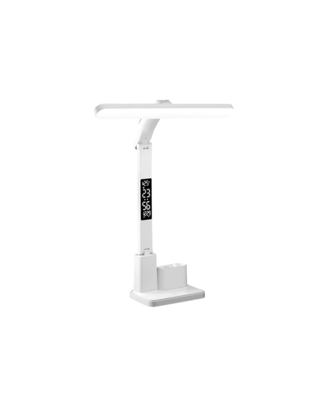 Lampe de Bureau LED avec Horloge, Calendrier & Porte-Stylos - Design Blanc