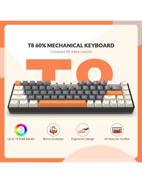 Ziyoulang T8 Clavier Mécanique 68 Touches (Switch Marron)  | Madagascar