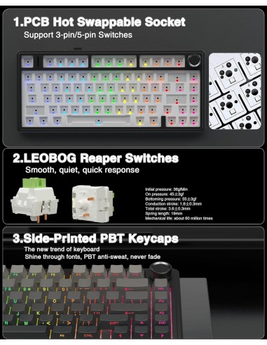 Clavier Mécanique AULA F75 Gradient Gray - Tri-Mode Gasket |Abidia Madagascar