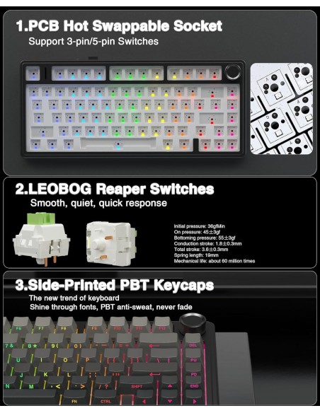 Clavier Mécanique AULA F75 Gradient Gray - Tri-Mode Gasket |Abidia Madagascar