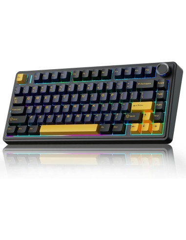 Clavier AULA F75 Noir Bleu Jaune - Tri-Mode Gasket Hot-Swap|Abidia Madagascar