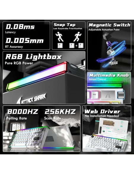 Clavier Magnétique Attack Shark R85HE blanc 8KHz Rapid Trigger | Abidia Madagascar