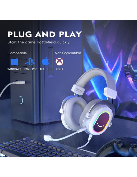 Casque Gaming Fifine H6 Blanc- 7.1 Surround RGB | Abidia Madagascar